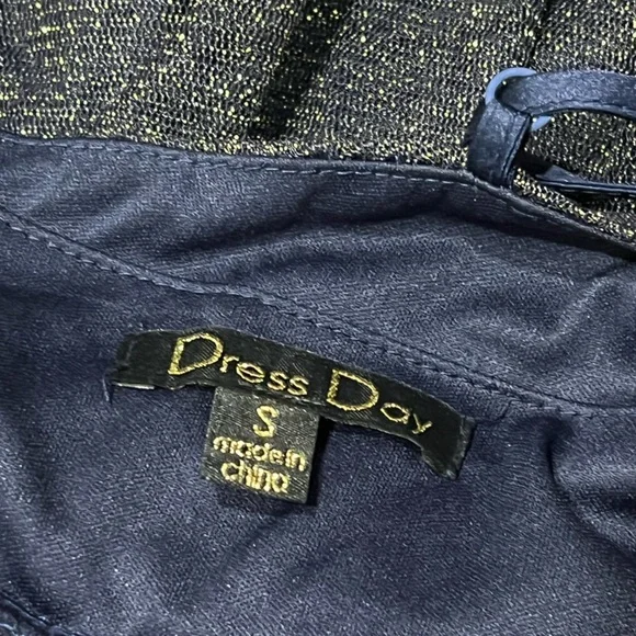 Dress Day Women’s Elegant Navy Blue Gold Sparkle Evening Dress Small - Picture 4 of 5